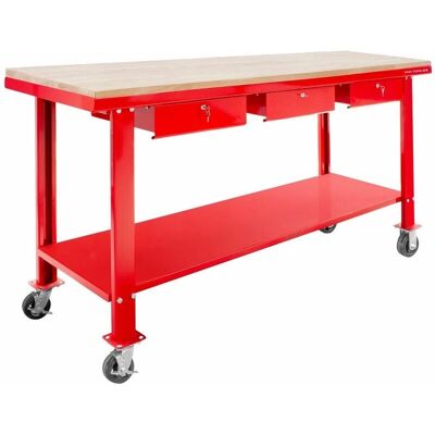 Bureau de travail MW Tools - Structure en métal Époxy Rouge 200cm avec 3 tiroirs - Publicité Bureau de travail MW Tools - Structure en métal Époxy Rouge 200cm avec 3 tiroirs - Publicité