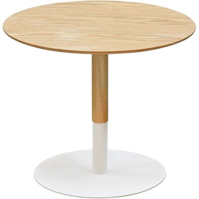 Table Basse Ronde en Bois Naturel et Métal Blanc - Table Basse - Publicité Table Basse Ronde en Bois Naturel et Métal Blanc - Table Basse - Publicité