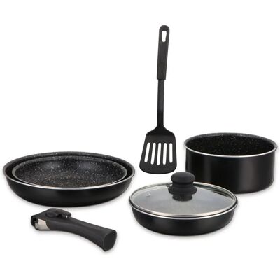 Herzberg HG-8090-7BK - Juego de utensilios de cocina con revestimiento de mármol Herzberg HG-8090-7BK - Juego de utensilios de cocina con revestimiento de mármol