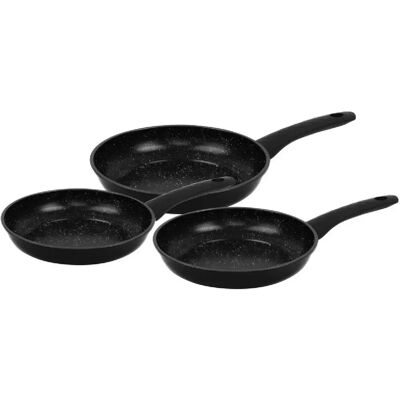 Herzberg - Set Di 3 Padelle Marmo - Nero - Cookware set - Publicité Herzberg - Set Di 3 Padelle Marmo - Nero - Cookware set - Publicité