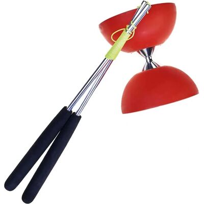 Eureka! Rubber Diabolo met Aluminium Stokken - Rood - Jongleren Eureka! Rubber Diabolo met Aluminium Stokken - Rood - Jongleren