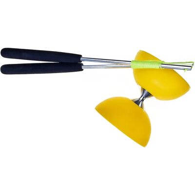 Eureka! Rubber Diabolo - 12cm, Geel, Aluminium Stokken Eureka! Rubber Diabolo - 12cm, Geel, Aluminium Stokken