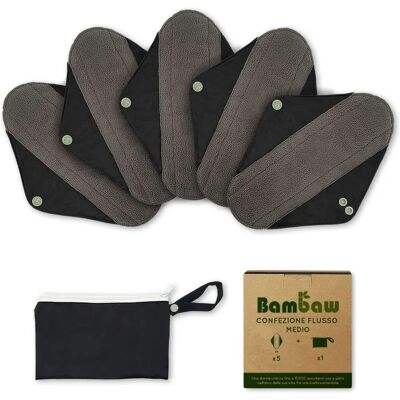 Absorventes reutilizáveis Bambaw – Fluxo moderado - 5 unidades Absorventes reutilizáveis Bambaw – Fluxo moderado - 5 unidades