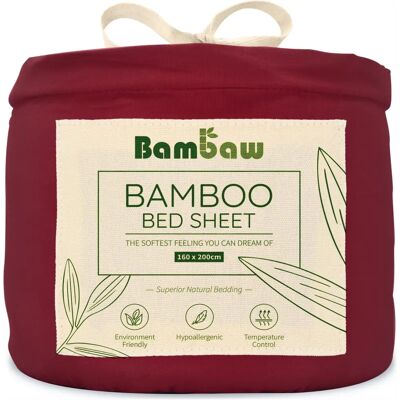 Lençol de cama de bambu - 160x200 - Borgonha - Protetor de colchão Lençol de cama de bambu - 160x200 - Borgonha - Protetor de colchão