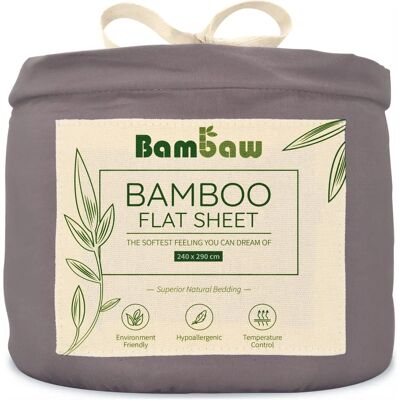 Lençol de seda de bambu Bambaw - Cinza - Respirável e termorregulador - 240x290cm Lençol de seda de bambu Bambaw - Cinza - Respirável e termorregulador - 240x290cm