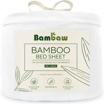 Bambaw Lençol de baixo de bambu - 200x200 - Branco - Protetor de colchão Bambaw Lençol de baixo de bambu - 200x200 - Branco - Protetor de colchão