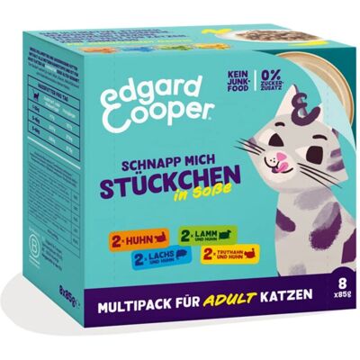 Edgard & Cooper Katzen Nassfutter - Stückchen in Sauce - Huhn, Lachs, Lamm, Truthahn (8x85g) Edgard & Cooper Katzen Nassfutter - Stückchen in Sauce - Huhn, Lachs, Lamm, Truthahn (8x85g)