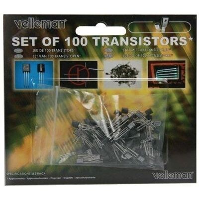 Conjunto de transistores Velleman K/TRANS1 - 100 peças, 8 tipos Conjunto de transistores Velleman K/TRANS1 - 100 peças, 8 tipos