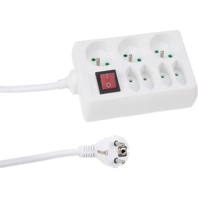 Multiprise Velleman avec 3 prises + 4 prises Euro - Câble 1,5M - Blanc - Prise française - Publicité Multiprise Velleman avec 3 prises + 4 prises Euro - Câble 1,5M - Blanc - Prise française - Publicité