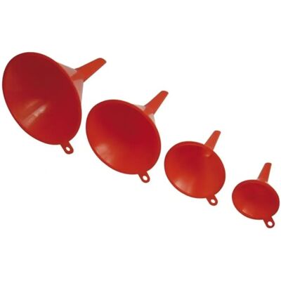Toolland Set Trichter - 4-teilig Rote Trichter für Flüssigkeiten & Trockenstoffe Toolland Set Trichter - 4-teilig Rote Trichter für Flüssigkeiten & Trockenstoffe