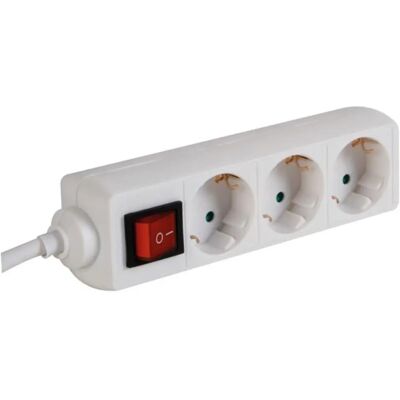 Extensión eléctrica Perel EB3S-3-G - 3 m, 3 enchufes, Interruptor - Blanco Extensión eléctrica Perel EB3S-3-G - 3 m, 3 enchufes, Interruptor - Blanco