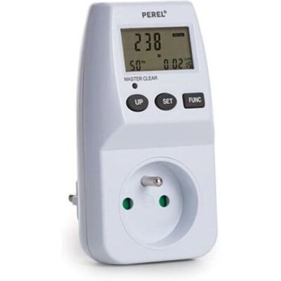 Compteur d'énergie Perel - Écran LCD, 230V, 16A - Type E - Publicité Compteur d'énergie Perel - Écran LCD, 230V, 16A - Type E - Publicité