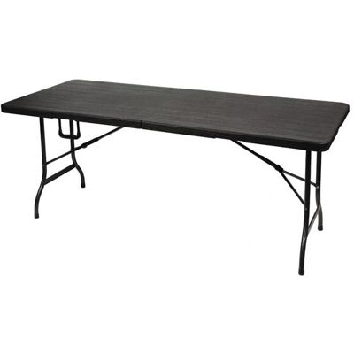 Perel Zwarte Opvouwbare Buiten Tafel - Weerbestendig, Handvat, Houtlook Perel Zwarte Opvouwbare Buiten Tafel - Weerbestendig, Handvat, Houtlook