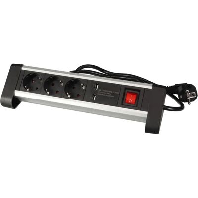 Perel Extensão de energia - 3 tomadas, 2 USB, Preto Perel Extensão de energia - 3 tomadas, 2 USB, Preto