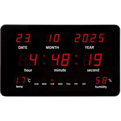 Horloge Murale Numérique Perel Noire - Grand Affichage LED - Heure, Date, Température Horloge Murale Numérique Perel Noire - Grand Affichage LED - Heure, Date, Température