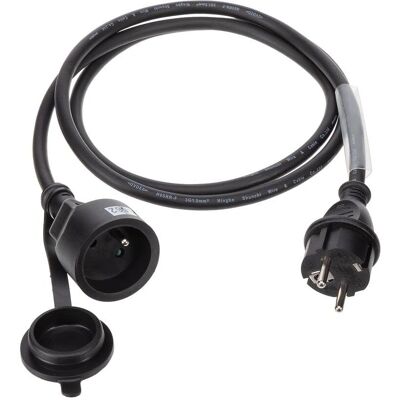 Perel Verlängerungskabel - 1,5m, Schwarz, IP44, Typ E, Gummi Perel Verlängerungskabel - 1,5m, Schwarz, IP44, Typ E, Gummi
