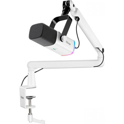 Fifine TAM8 Mikrofon - Dynamisk, USB/XLR, med Arm - Hvit Fifine TAM8 Mikrofon - Dynamisk, USB/XLR, med Arm - Hvit