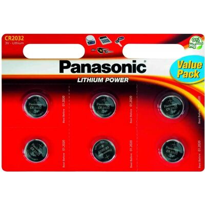 Pile au lithium Panasonic CR2032 - 3V, Pack de 6 Pile au lithium Panasonic CR2032 - 3V, Pack de 6