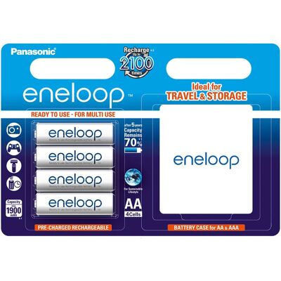 Piles rechargeables Eneloop AA - Capacité 2000mAh, avec étui - Publicité Piles rechargeables Eneloop AA - Capacité 2000mAh, avec étui - Publicité