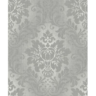 Grandeco Royal House Fabric Damask Silver Wallpaper - A10904 Grandeco Royal House Fabric Damask Silver Wallpaper - A10904