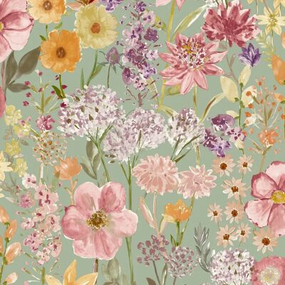 Grandeco Sage Wildflowers Wallpaper - Wallpaper Grandeco Sage Wildflowers Wallpaper - Wallpaper