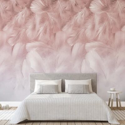 Grandeco - Feathers 3 Lane Repeatable Textured Mural - Pink - Publicité Grandeco - Feathers 3 Lane Repeatable Textured Mural - Pink - Publicité