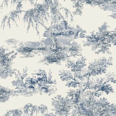 Papier Peint Toile de Jouy Bleu Grandeco - Papier - Publicité Papier Peint Toile de Jouy Bleu Grandeco - Papier - Publicité