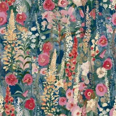 Grandeco Navy Blue Floral Wallpaper - Delphinium Textured Vinyl Grandeco Navy Blue Floral Wallpaper - Delphinium Textured Vinyl