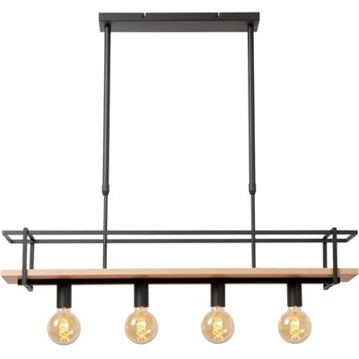 Lucide Milonga 4-Licht Pendelleuchte - Schwarz & Holz Design Lucide Milonga 4-Licht Pendelleuchte - Schwarz & Holz Design