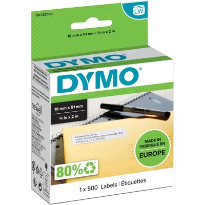 Dymo White Multi-Purpose Labels - 19 x 51 mm - 500 Pack - Labels for Dymo Printers Dymo White Multi-Purpose Labels - 19 x 51 mm - 500 Pack - Labels for Dymo Printers