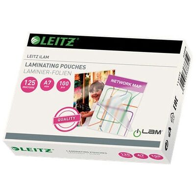 Fólias de Laminação Leitz A7 - Transparentes, 125 Microns, Pack de 100 Fólias de Laminação Leitz A7 - Transparentes, 125 Microns, Pack de 100