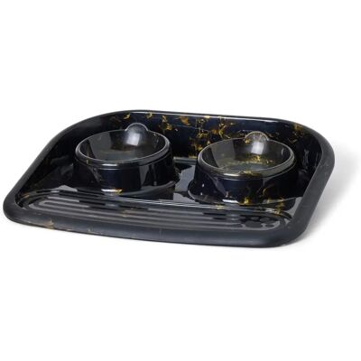 Savic Butler Voerstation - Zwart/Goud marmer - 2x300ml Savic Butler Voerstation - Zwart/Goud marmer - 2x300ml