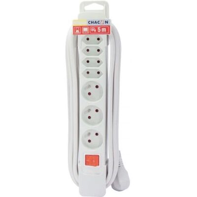 Chacon 5411478495963 Verlengsnoer - 5 m, 7 stopcontacten, Wit Chacon 5411478495963 Verlengsnoer - 5 m, 7 stopcontacten, Wit