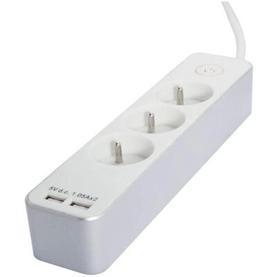 Multiprise Chacon - 3 Prises, USB, 16A, Blanc & Argenté - Publicité Multiprise Chacon - 3 Prises, USB, 16A, Blanc & Argenté - Publicité
