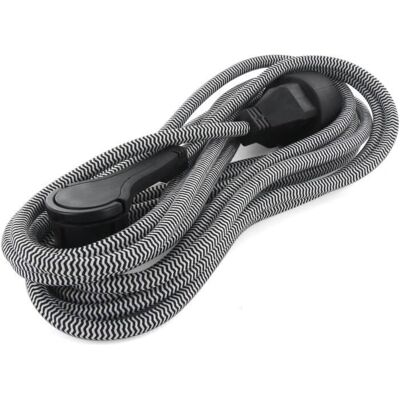 CHACON Textilverlängerung - 3m, Flacher Stecker, Schwarz/Weiß CHACON Textilverlängerung - 3m, Flacher Stecker, Schwarz/Weiß