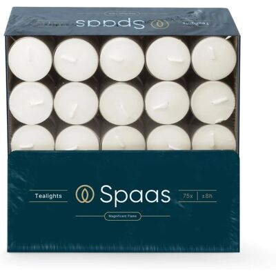 Spaas Theelichten 75 stuks - Wit - Brandduur 8u - Theelichten Spaas Theelichten 75 stuks - Wit - Brandduur 8u - Theelichten