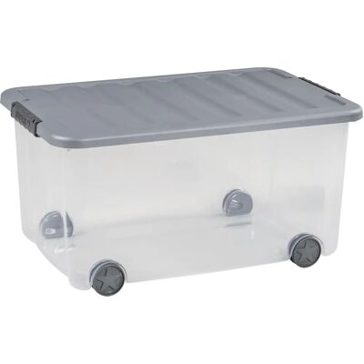 Boîte de rangement Scotti 50L avec roulettes - Transparent et gris Boîte de rangement Scotti 50L avec roulettes - Transparent et gris