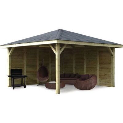 Pavillon en bois solide 14,75 m² - Structure de jardin - Publicité Pavillon en bois solide 14,75 m² - Structure de jardin - Publicité