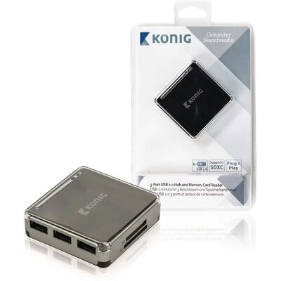 Lettore di schede König CSU2CHC100BL - USB 2.0 - Nero, Argento Lettore di schede König CSU2CHC100BL - USB 2.0 - Nero, Argento