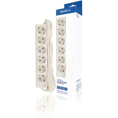 Valueline VLES630F001WH Verlengsnoer - 6 stopcontacten, 3 m, Wit Valueline VLES630F001WH Verlengsnoer - 6 stopcontacten, 3 m, Wit