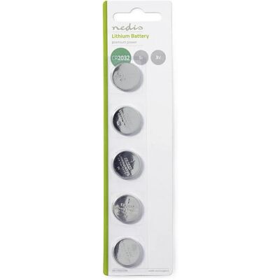 Nedis Modell CR2032 Lithium Batterie - 3V, Packung mit 5 Nedis Modell CR2032 Lithium Batterie - 3V, Packung mit 5
