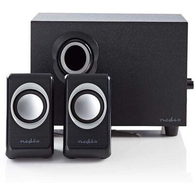 Nedis CSPR10021BK Conjunto de alto-falantes preto 2.1 - Áudio para PC Nedis CSPR10021BK Conjunto de alto-falantes preto 2.1 - Áudio para PC