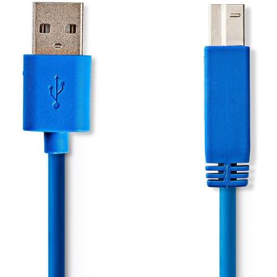 Nedis USB-kaapeli - 2 m, USB A to USB B, Sininen, 5 Gbps - USB 3.2 Gen 1 Nedis USB-kaapeli - 2 m, USB A to USB B, Sininen, 5 Gbps - USB 3.2 Gen 1