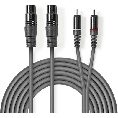 Nedis Ausgewogener Audiokabel - 3 m, 2 x XLR 3-pol, 2 x RCA, Grau - Audiokabel Nedis Ausgewogener Audiokabel - 3 m, 2 x XLR 3-pol, 2 x RCA, Grau - Audiokabel