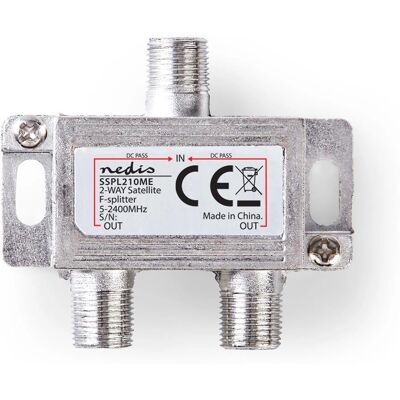 Diviseur Satellite Nedis - 5-2400 MHz - 2 Sorties - 75 Ohm - Répartiteur de câble Diviseur Satellite Nedis - 5-2400 MHz - 2 Sorties - 75 Ohm - Répartiteur de câble