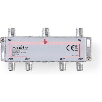 Nedis Silver 6-vägs kabeldelare - TV-signal 5-1000 MHz Nedis Silver 6-vägs kabeldelare - TV-signal 5-1000 MHz