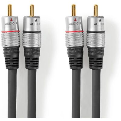 Nedis Audio Kabel - 0,80m - 2 x RCA - Antraciet - Audio Kabel Nedis Audio Kabel - 0,80m - 2 x RCA - Antraciet - Audio Kabel