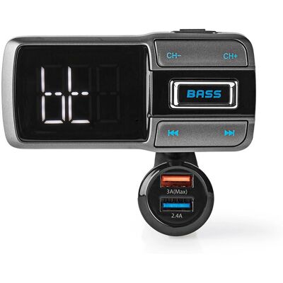 Transmetteur FM Bluetooth Nedis - 87.6-107.9 MHz - Noir, Gris Transmetteur FM Bluetooth Nedis - 87.6-107.9 MHz - Noir, Gris