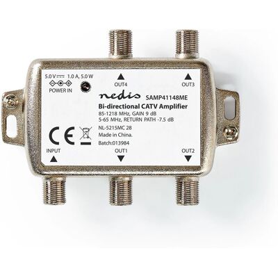 Nedis Amplificador de señal de TV - 85-1218 MHz - Plata Nedis Amplificador de señal de TV - 85-1218 MHz - Plata