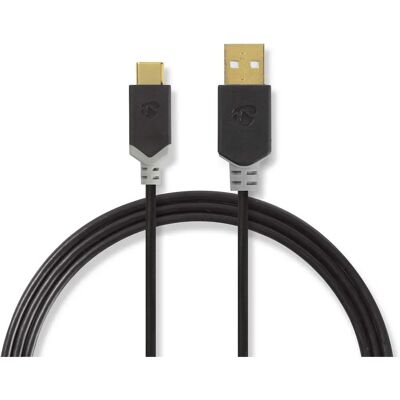 Nedis USB-kaapeli - 2m, USB 2.0, USB-A til USB-C, Antrasiitti - USB Kaapeli Nedis USB-kaapeli - 2m, USB 2.0, USB-A til USB-C, Antrasiitti - USB Kaapeli